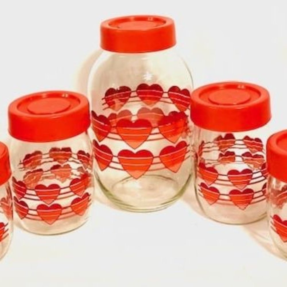 Vintage Set of 1970's Carlton Glass Heart Canister